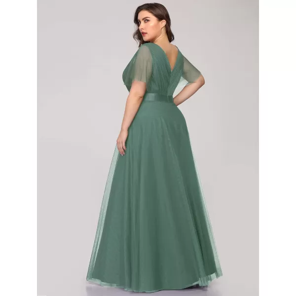 EverPretty Womens Double VNeck Empire Waist Front Wrap Plus Size Evening Dress 07962Green