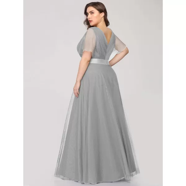 EverPretty Womens Double VNeck Empire Waist Front Wrap Plus Size Evening Dress 07962Grey