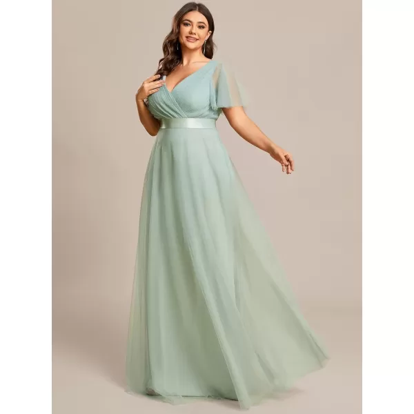 EverPretty Womens Double VNeck Empire Waist Front Wrap Plus Size Evening Dress 07962Mint Green