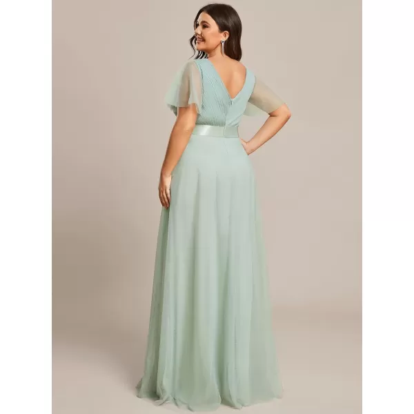 EverPretty Womens Double VNeck Empire Waist Front Wrap Plus Size Evening Dress 07962Mint Green