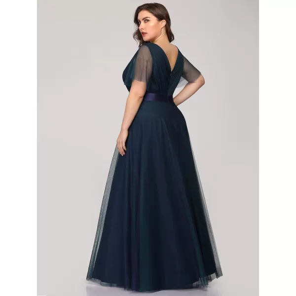 EverPretty Womens Double VNeck Empire Waist Front Wrap Plus Size Evening Dress 07962Navy Blue