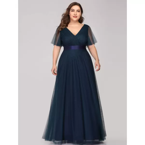 EverPretty Womens Double VNeck Empire Waist Front Wrap Plus Size Evening Dress 07962Navy Blue