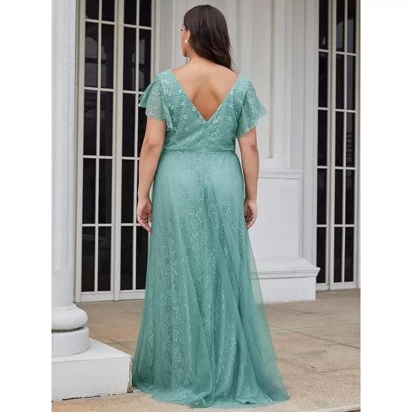 EverPretty Womens Double VNeck Floral Lace Plus Size Evening Dress 00857Green