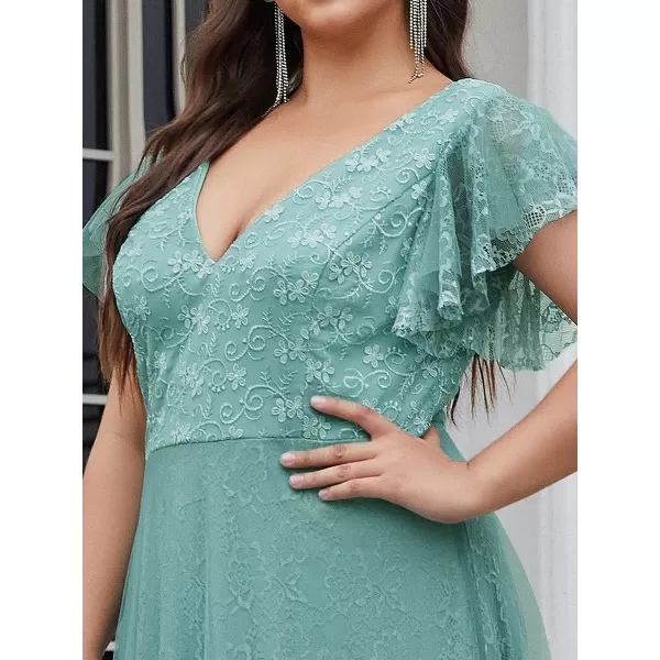 EverPretty Womens Double VNeck Floral Lace Plus Size Evening Dress 00857Green