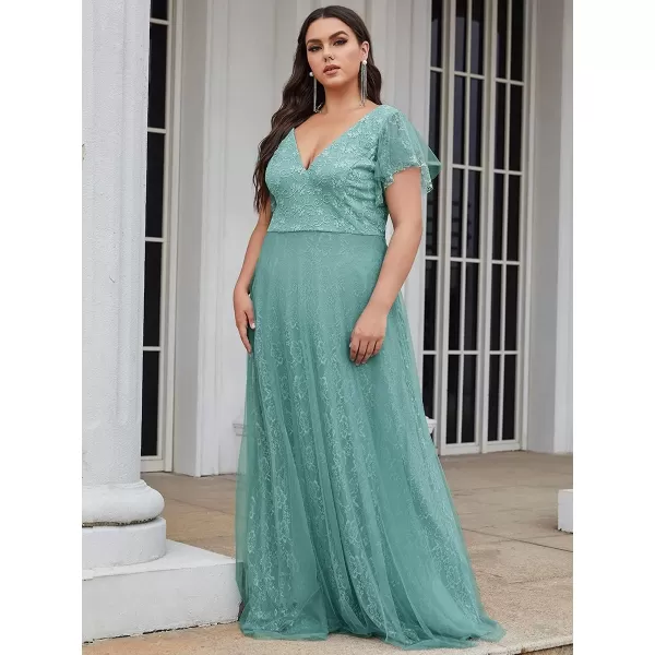 EverPretty Womens Double VNeck Floral Lace Plus Size Evening Dress 00857Green