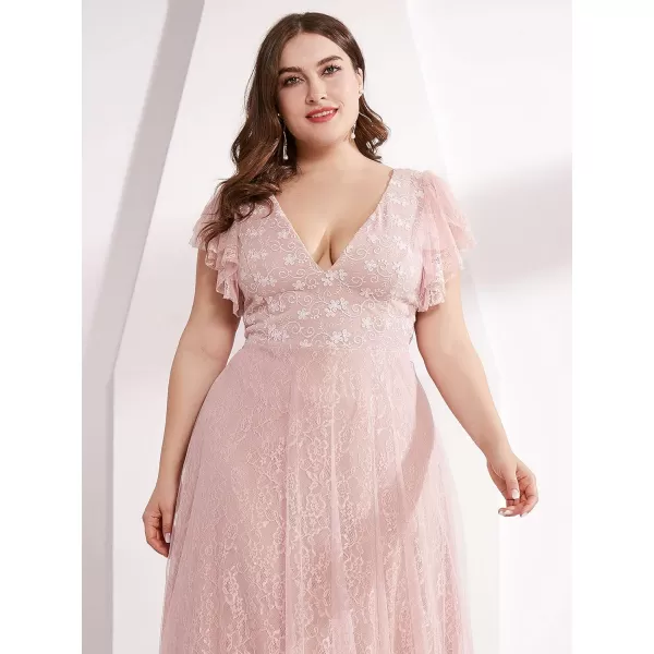 EverPretty Womens Double VNeck Floral Lace Plus Size Evening Dress 00857Pink