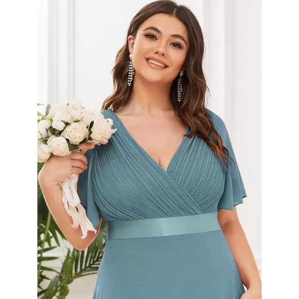 EverPretty Womens Double VNeck Formal Dresses Plus Size Bridesmaid Dress 09890PZCyan