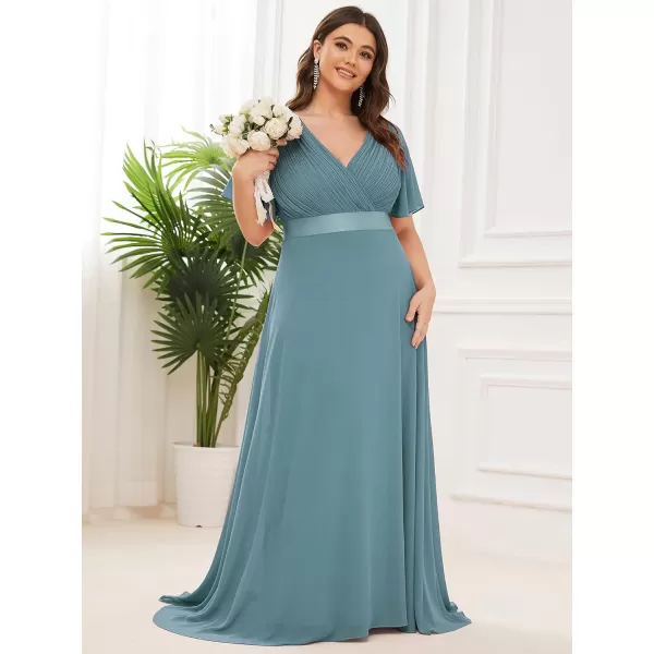 EverPretty Womens Double VNeck Formal Dresses Plus Size Bridesmaid Dress 09890PZCyan