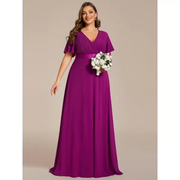 EverPretty Womens Double VNeck Formal Dresses Plus Size Bridesmaid Dress 09890PZFuchsia