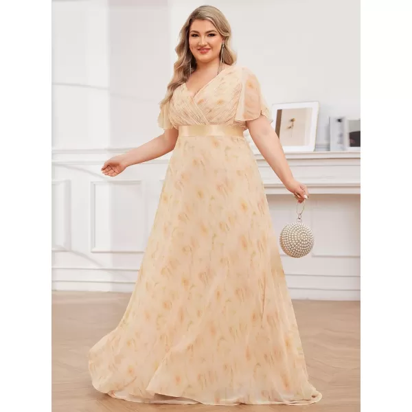 EverPretty Womens Double VNeck Formal Dresses Plus Size Bridesmaid Dress 09890PZGolden Roses