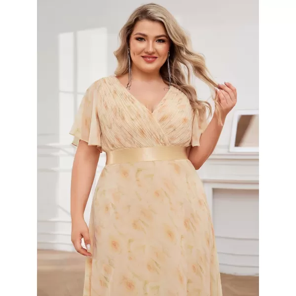 EverPretty Womens Double VNeck Formal Dresses Plus Size Bridesmaid Dress 09890PZGolden Roses