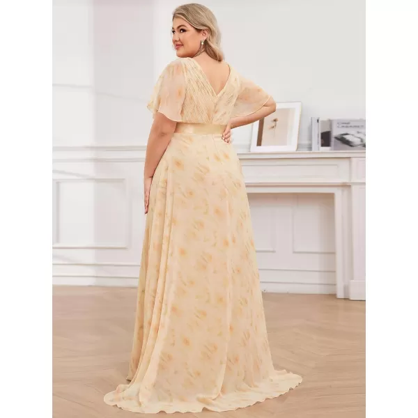 EverPretty Womens Double VNeck Formal Dresses Plus Size Bridesmaid Dress 09890PZGolden Roses