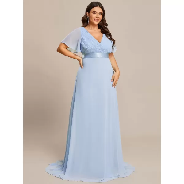 EverPretty Womens Double VNeck Formal Dresses Plus Size Bridesmaid Dress 09890PZIce Blue