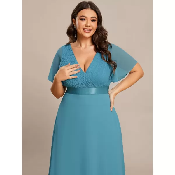 EverPretty Womens Double VNeck Formal Dresses Plus Size Bridesmaid Dress 09890PZJade Blue