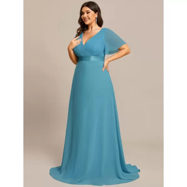 EverPretty Womens Double VNeck Formal Dresses Plus Size Bridesmaid Dress 09890PZJade Blue