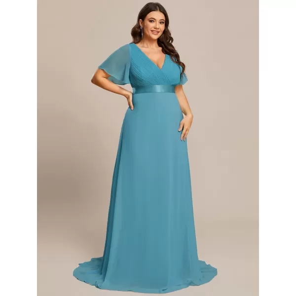 EverPretty Womens Double VNeck Formal Dresses Plus Size Bridesmaid Dress 09890PZJade Blue