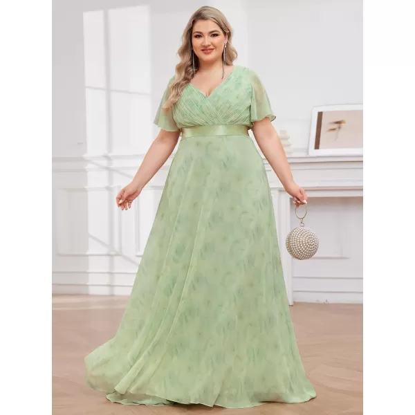 EverPretty Womens Double VNeck Formal Dresses Plus Size Bridesmaid Dress 09890PZLight Green Roses