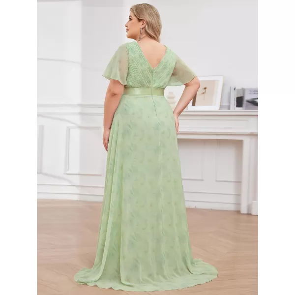 EverPretty Womens Double VNeck Formal Dresses Plus Size Bridesmaid Dress 09890PZLight Green Roses