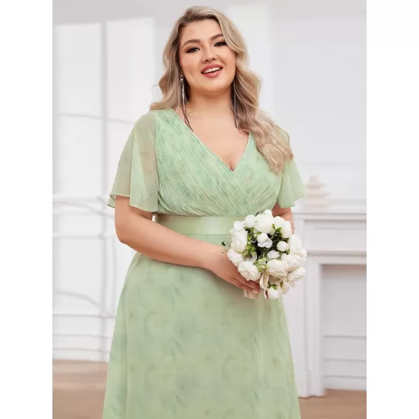 EverPretty Womens Double VNeck Formal Dresses Plus Size Bridesmaid Dress 09890PZLight Green Roses