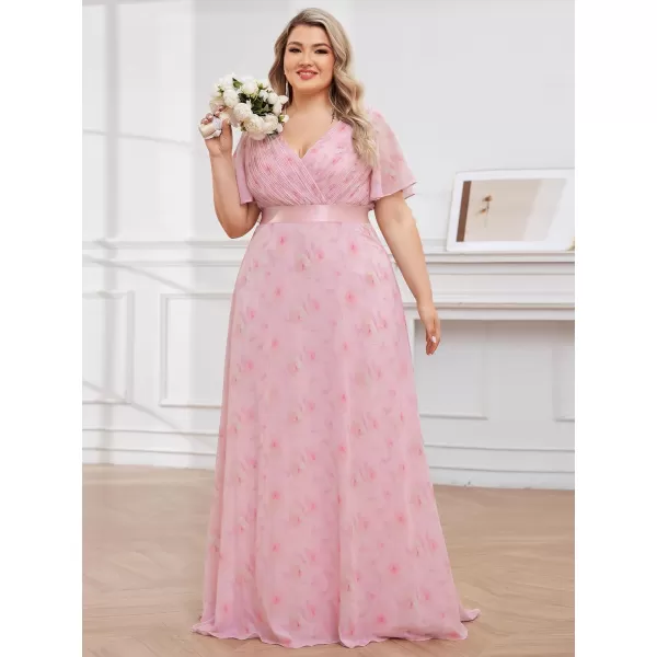 EverPretty Womens Double VNeck Formal Dresses Plus Size Bridesmaid Dress 09890PZLight Purple Roses