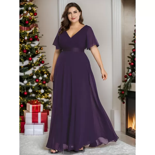 EverPretty Womens Double VNeck Formal Dresses Plus Size Bridesmaid Dress 09890PZPurple