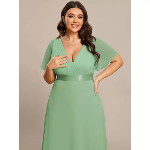 EverPretty Womens Double VNeck Formal Dresses Plus Size Bridesmaid Dress 09890PZSage Green