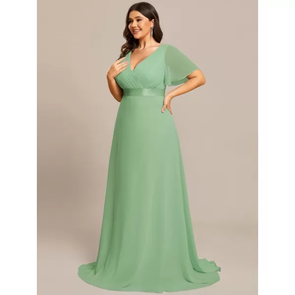 EverPretty Womens Double VNeck Formal Dresses Plus Size Bridesmaid Dress 09890PZSage Green