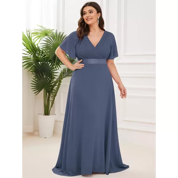 EverPretty Womens Double VNeck Formal Dresses Plus Size Bridesmaid Dress 09890PZStormy