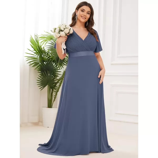 EverPretty Womens Double VNeck Formal Dresses Plus Size Bridesmaid Dress 09890PZStormy