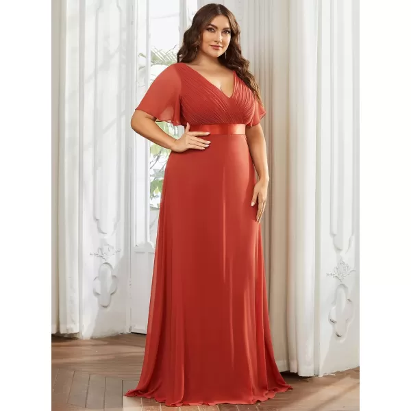 EverPretty Womens Double VNeck Formal Dresses Plus Size Bridesmaid Dress 09890PZVermilion
