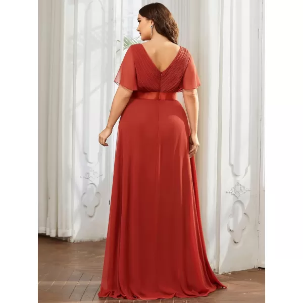 EverPretty Womens Double VNeck Formal Dresses Plus Size Bridesmaid Dress 09890PZVermilion