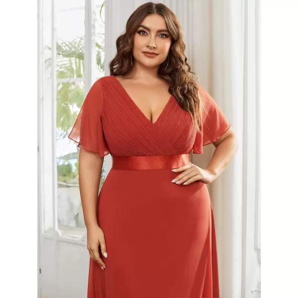 EverPretty Womens Double VNeck Formal Dresses Plus Size Bridesmaid Dress 09890PZVermilion