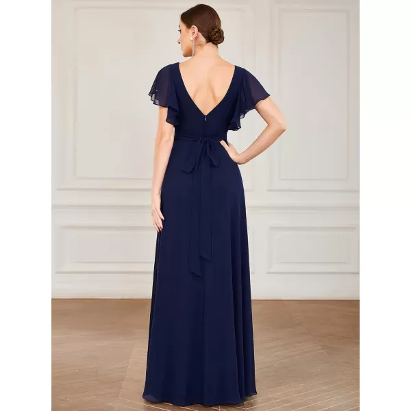 EverPretty Womens Double VNeck Ruffle Sleeve Maxi Formal Evening Dress 0101ANavy Blue