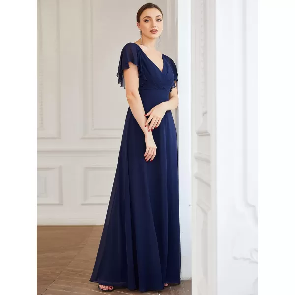 EverPretty Womens Double VNeck Ruffle Sleeve Maxi Formal Evening Dress 0101ANavy Blue