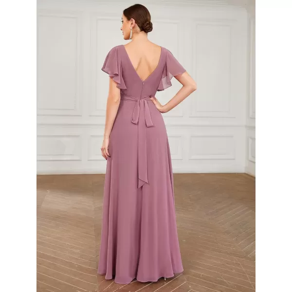 EverPretty Womens Double VNeck Ruffle Sleeve Maxi Formal Evening Dress 0101AOrchid