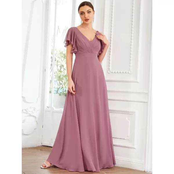 EverPretty Womens Double VNeck Ruffle Sleeve Maxi Formal Evening Dress 0101AOrchid