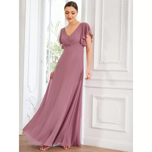 EverPretty Womens Double VNeck Ruffle Sleeve Maxi Formal Evening Dress 0101AOrchid