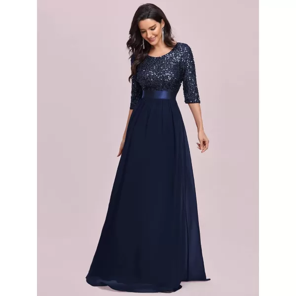 EverPretty Womens Elegant A Line Crew Neck Half Sleeve Sequin Maxi Evening Dress 00683Navy Blue