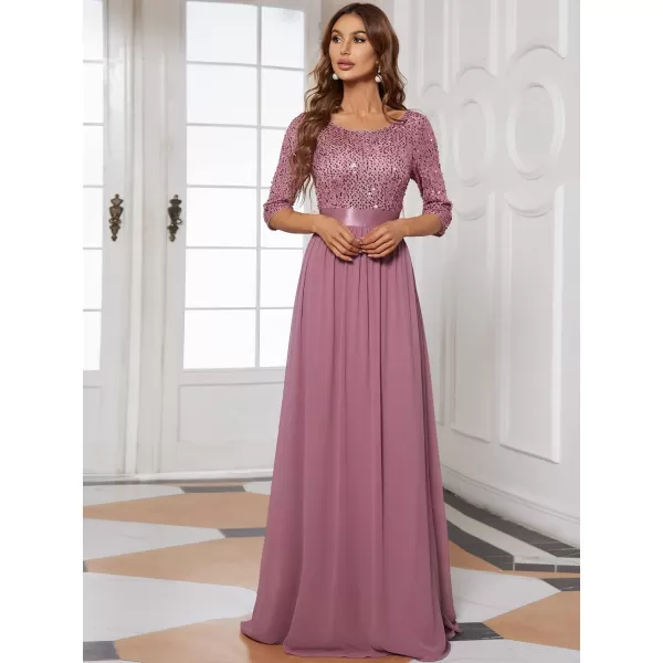 EverPretty Womens Elegant A Line Crew Neck Half Sleeve Sequin Maxi Evening Dress 00683Purple Orchid