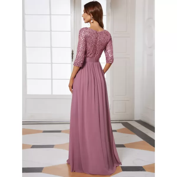 EverPretty Womens Elegant A Line Crew Neck Half Sleeve Sequin Maxi Evening Dress 00683Purple Orchid