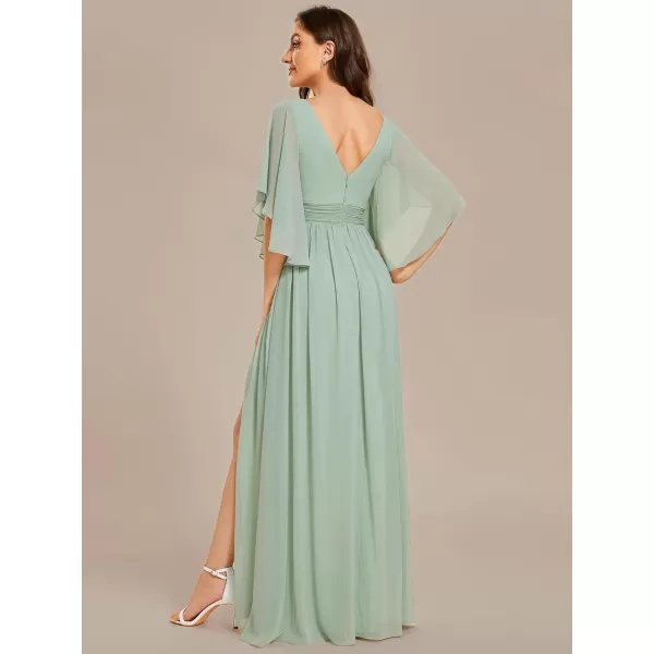 EverPretty Womens Elegant A Line Ruched Split V Neck Half Sleeves Backless Floor Length Bridesmaid Dresses 01886Mint Green