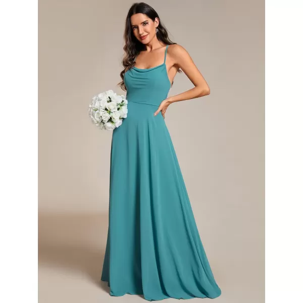 EverPretty Womens Elegant A Line Spaghetti Straps Cowl Neck Sleeveless Long Bridesmaid Dresses 02094Dusty Blue