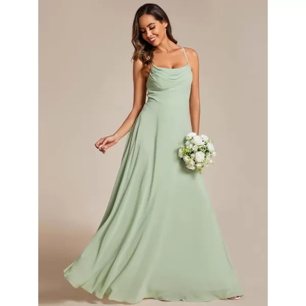 EverPretty Womens Elegant A Line Spaghetti Straps Cowl Neck Sleeveless Long Bridesmaid Dresses 02094Mint Green