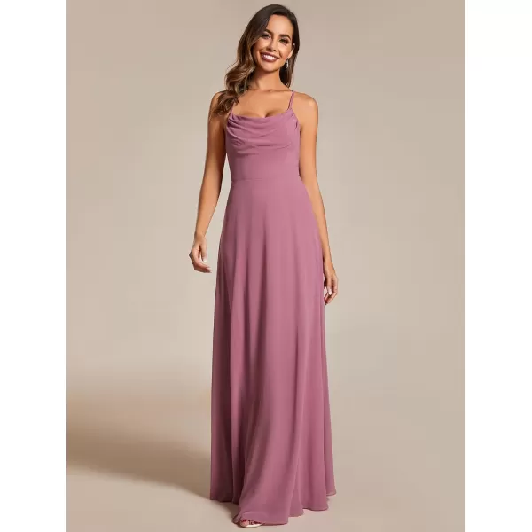 EverPretty Womens Elegant A Line Spaghetti Straps Cowl Neck Sleeveless Long Bridesmaid Dresses 02094Orchid