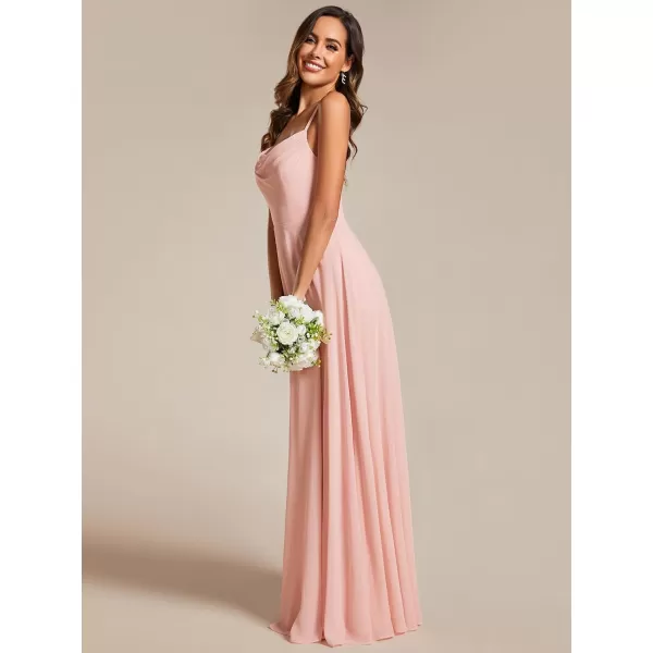 EverPretty Womens Elegant A Line Spaghetti Straps Cowl Neck Sleeveless Long Bridesmaid Dresses 02094Pink