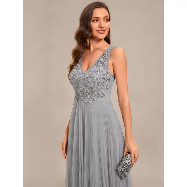 EverPretty Womens Elegant A Line V Neck Tulle Appliques Bridesmaid Dress 01983Grey