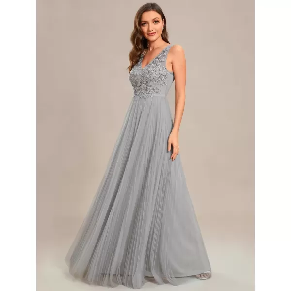 EverPretty Womens Elegant A Line V Neck Tulle Appliques Bridesmaid Dress 01983Grey