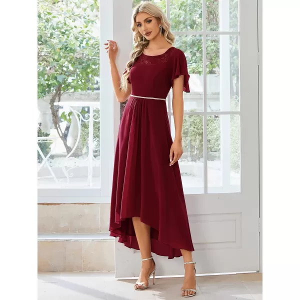 EverPretty Womens Elegant Aline Short Sleeve High Low Chiffon Midi Bridesmaid Dress 0465Burgundy