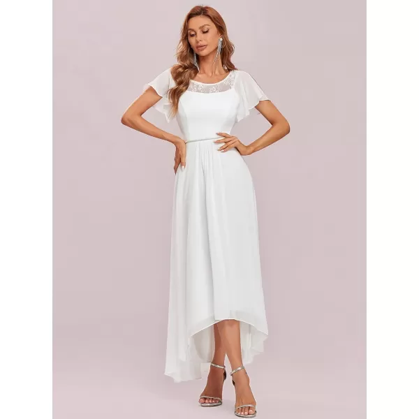 EverPretty Womens Elegant Aline Short Sleeve High Low Chiffon Midi Bridesmaid Dress 0465Cream