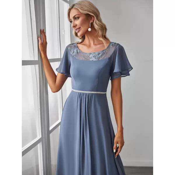 EverPretty Womens Elegant Aline Short Sleeve High Low Chiffon Midi Bridesmaid Dress 0465Dusty Blue